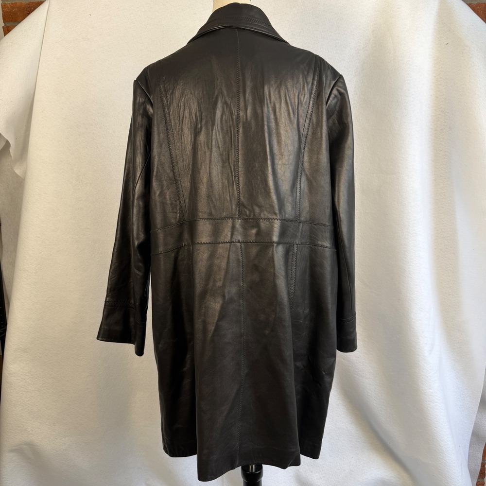 Avanti Black Genuine Leather Trench Coat Jacket Womens Plus 3X Mid Length - Picture 6 of 15